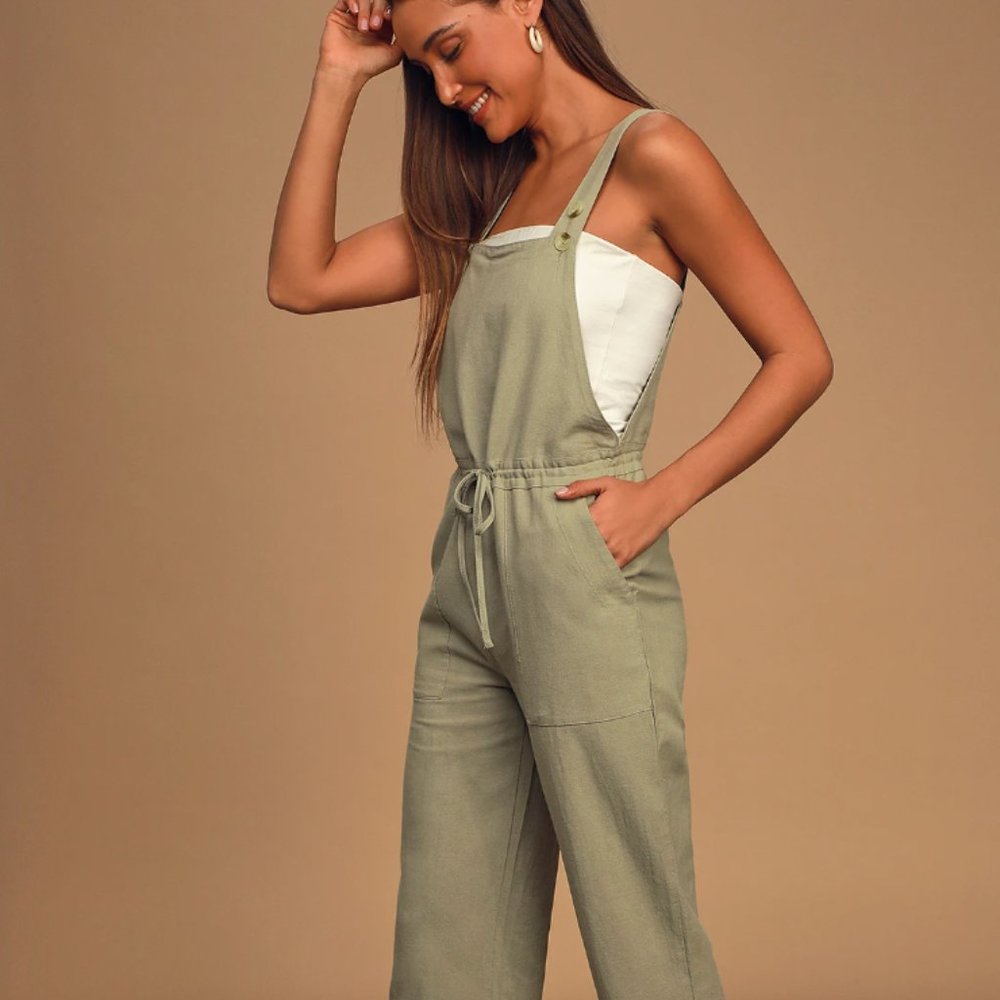 Lulu's Verona Sage Green Drawstring Wide-Leg Jumpsuit
